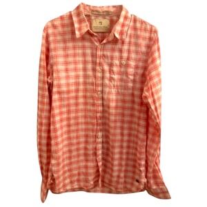 Scotch & Soda Top Blouse Cotton Pink White Coastal Casual Button Up Plaid M